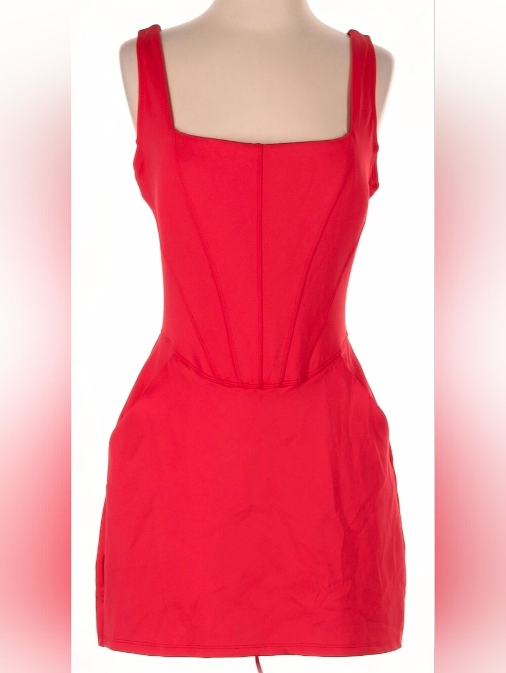 TA3 Red Square-Neck One-Piece Swim Dress